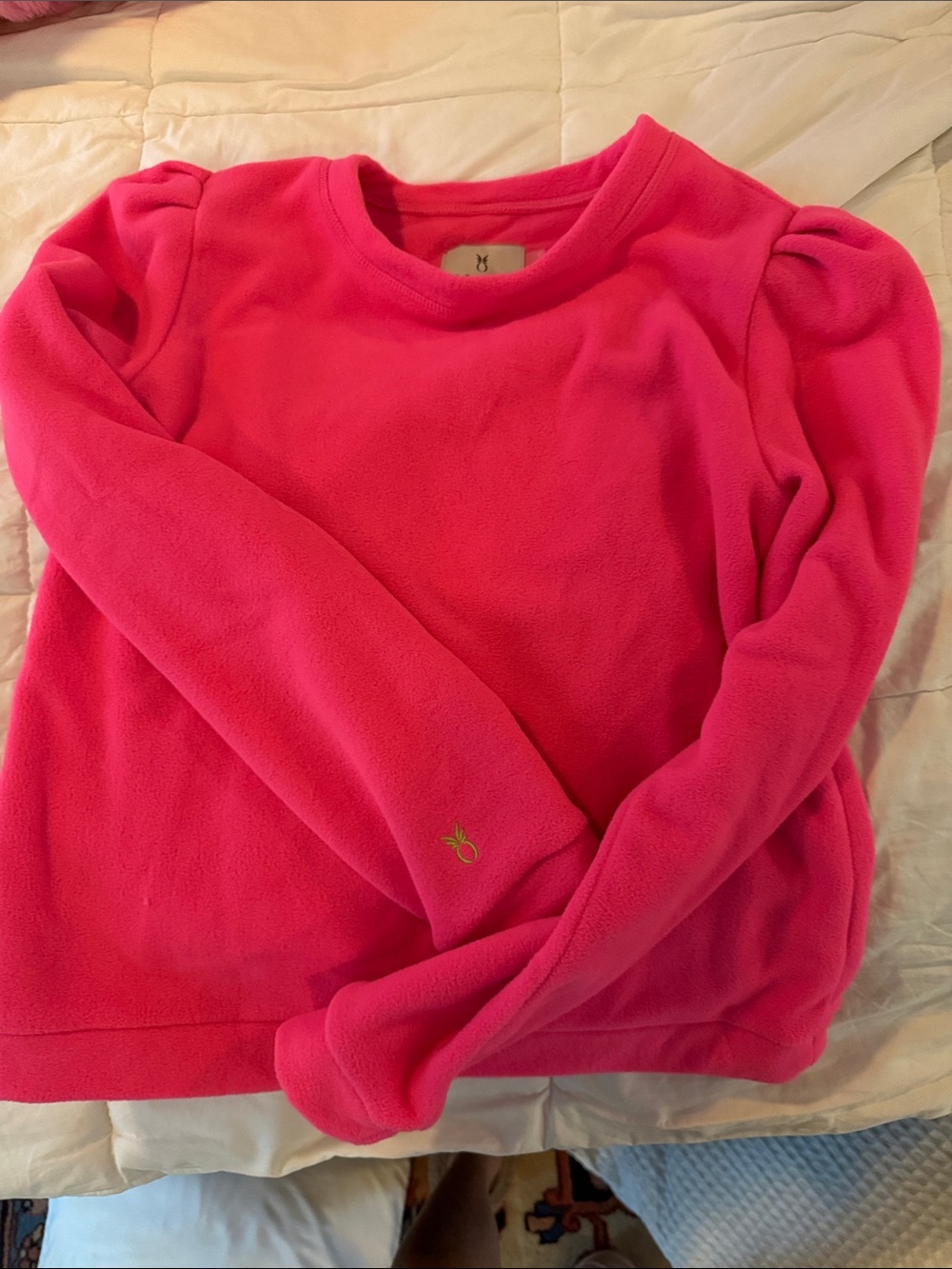 Bright Hot Pink Puff-Sleeve Fleece Pullover